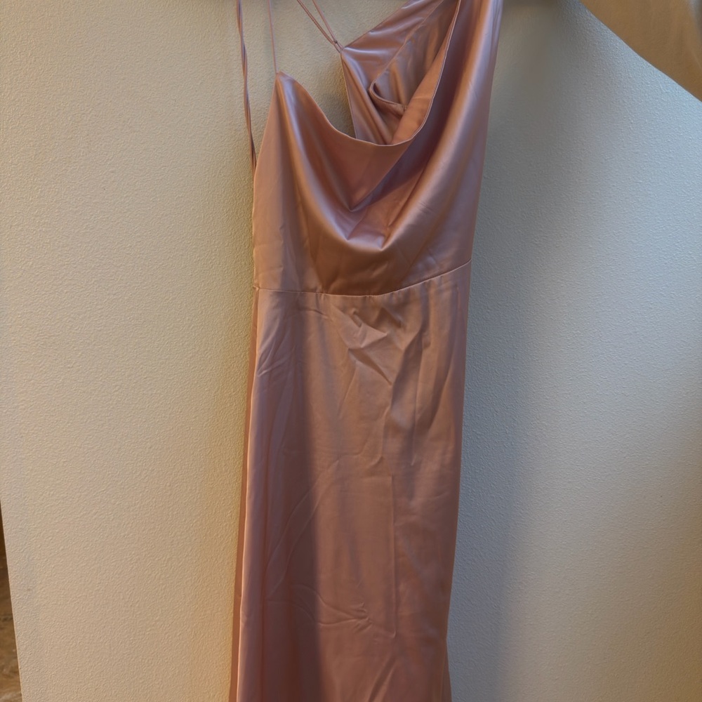 Lulus | Sereno Mauve Pink Satin Cowl Neck Asymmetrical Dress